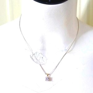 Sterling Silver Snake Chain 16 L W/ 1 Carat Cubic Zirconia Pentant Necklace